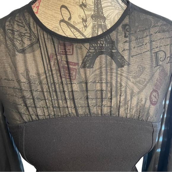 Maeve Black Long Sleeve Dress with Sheer Detail - Picture 2 of 9